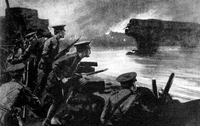 Truppe britanniche sulla riva del fiume preparate per l