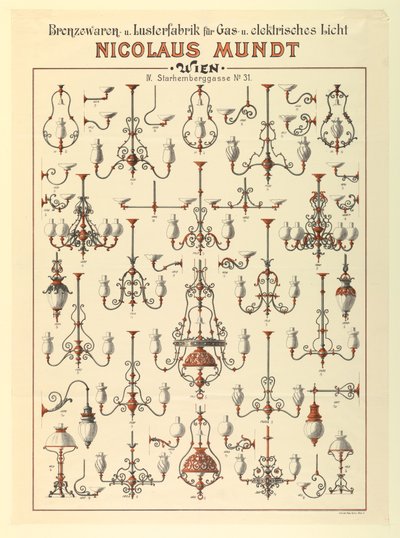 Manifesto, Pubblicità per impianti di illuminazione a gas, ca. 1895 da Unbekannt