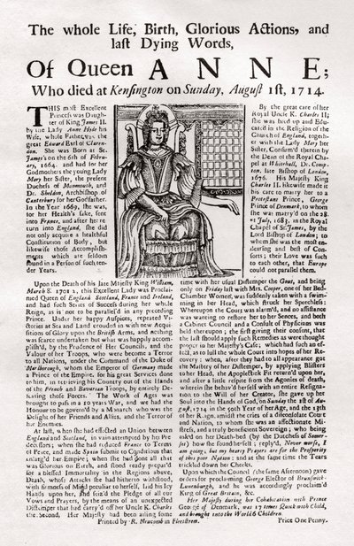 Manifesto pubblicato alla morte della regina Anna, 1714 1906 da Unbekannt