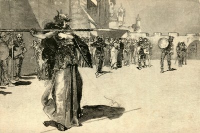 Brunilde, la regina guerriera, lancia la sua lancia contro lo scudo di Gunther, 1882 da Unbekannt