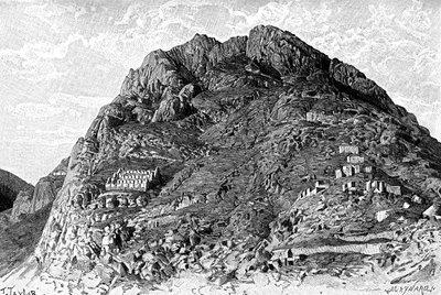 Edifici degli Incas sul Cerro De Las Carceles a Ollantaytambo, Perù, 1895 da Unbekannt