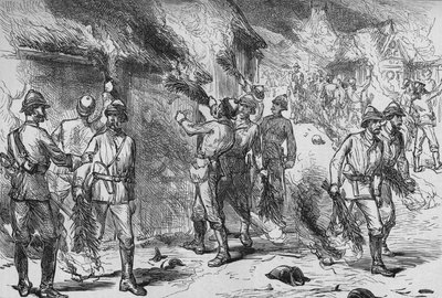Incendio di Coomassie, c1880 da Unbekannt