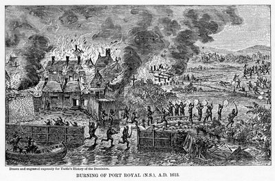 Incendio di Port Royal, Nuova Scozia, AD 1613, 1877 da Unbekannt