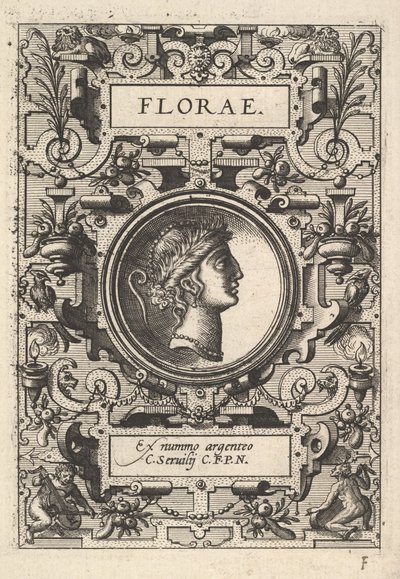 Busto di Florae circondato da strapwork, dalla serie Deorum dearumque da Unbekannt
