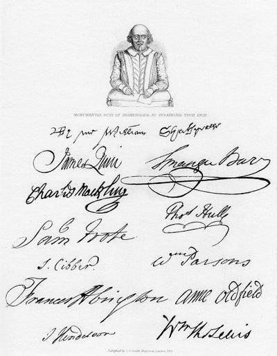 Busto di Shakespeare e firme di attori celebri, 1840 da Unbekannt