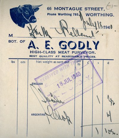 Ricevuta del macellaio, 1940 da Unbekannt