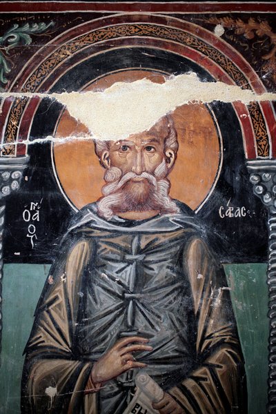 Affresco bizantino del XV secolo (dettaglio) San Saba Dipinto murale Cappella di San Michele Arcangelo, villaggio di Galata Cipro Chiese dipinte sito UNESCO Troodos, Cipro da Unbekannt
