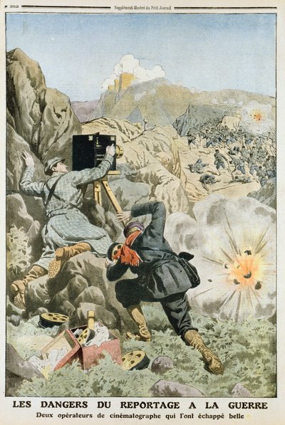 Cameramen sotto il fuoco mentre filmano nella Prima Guerra Balcanica, 1912 da Unbekannt