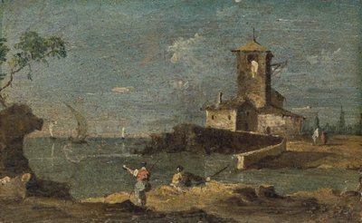 Capriccio con una torre quadrata e due case da Unbekannt