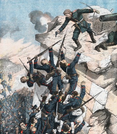 Il capitano Lebedief difende eroicamente il bastione a Port Arthur, Guerra russo-giapponese, 1904-1905 da Unbekannt
