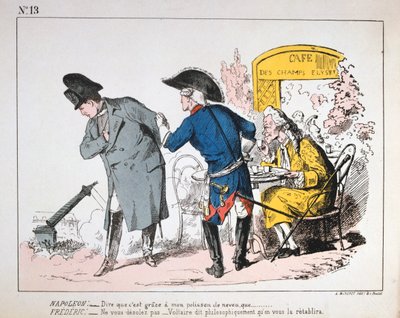 Caricatura di Napoleone I che osserva la caduta della Colonna Vendôme, Comune di Parigi, 1871 da Unbekannt