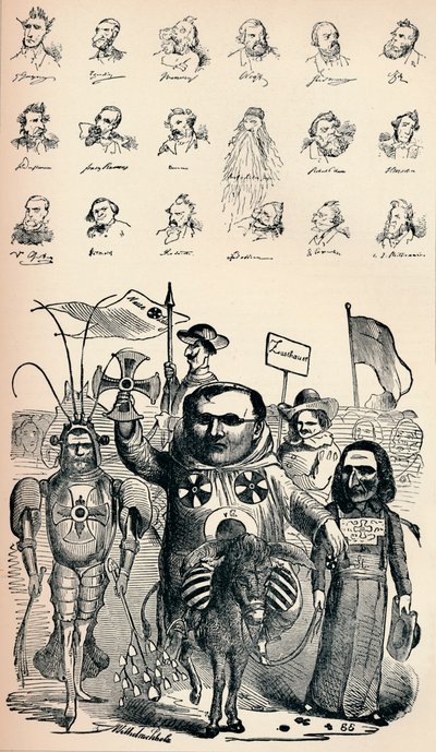Caricature dei membri della Conferenza Nazionale a Francoforte e del Prussian Kreuz-Zeitung da Unbekannt