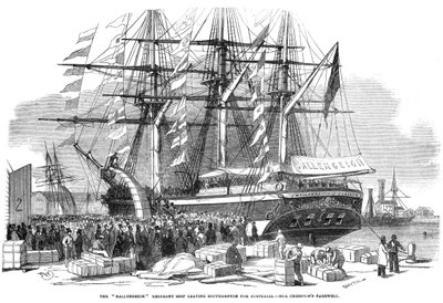 Caroline Chisholm che parla a una folla dalla nave emigrante Ballengeich, 1852 da Unbekannt