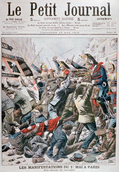 Carica di Cavalleria durante la Dimostrazione per il 1° Maggio a Parigi, 1906 da Unbekannt