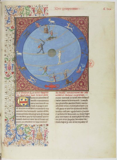 Sfere celesti, pianeti e zodiaci. Miniatura dal Livre des proprietés des choses, c. 1480 da Unbekannt