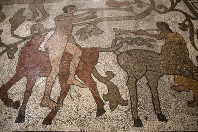 Mosaico della navata centrale sul pavimento del duomo di Otranto: cavalieri, Otranto, Italia da Unbekannt