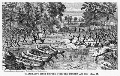 Prima battaglia di Champlain con gli indiani, AD 1609, 1877 da Unbekannt