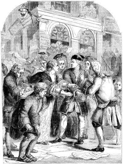 Change Alley, Singapore, durante la frenesia della Bolla del Mare del Sud, c. 1720 XIX secolo da Unbekannt