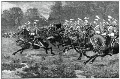 Carica delle Guardie Dragoni 5° e 7°, parata nel Windsor Park, 1900 da Unbekannt