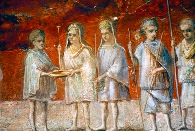 Bambini in processione religiosa, affresco romano da Ostia, c2º-3º secolo da Unbekannt