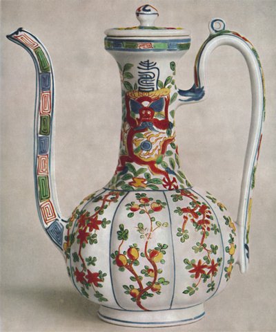 Brocca di porcellana cinese con decorazione a cinque colori. Periodo di Wan Li, 1573-1619, 1928 da Unbekannt