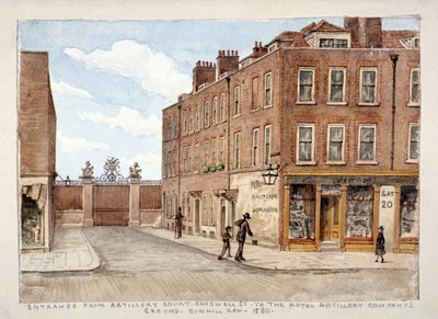 Chiswell Street con ingresso al terreno della Royal Artillery Company, Finsbury, Londra da Unbekannt