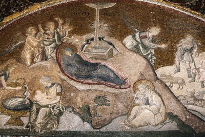 Mosaico della nascita di Gesù nel museo della chiesa di Chora (Maria riposa dopo il parto, Giuseppe seduto), Istanbul, Turchia da Unbekannt