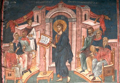 Cristo nella sinagoga di Nazareth, ca 1350 da Unbekannt