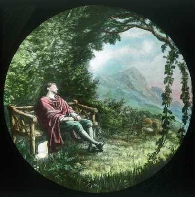 Christian riposa nel pergolato e perde il suo rotolo, c1910 da Unbekannt
