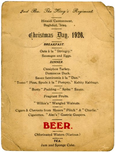 Menù del giorno di Natale, 2° Battaglione del Reggimento dei Re, Iraq, 1926 da Unbekannt