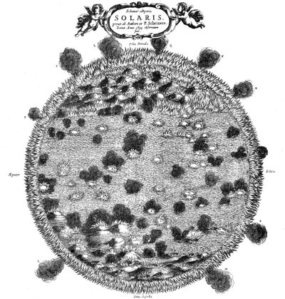 Illustrazione di Christopher Scheiner della sua idea della superficie del sole, 1635 da Unbekannt