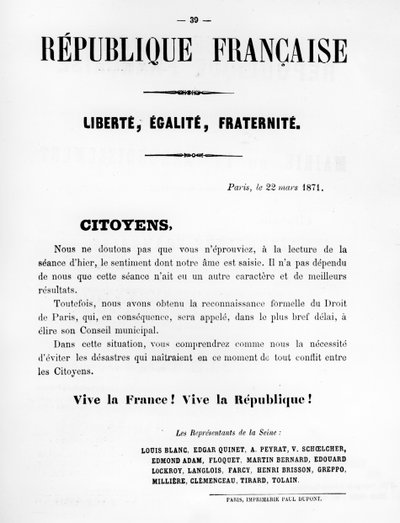 Cittadini, dai manifesti politici francesi della Comune di Parigi, maggio 1871 da Unbekannt