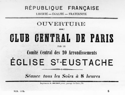 Club Central de Paris, dai manifesti politici francesi della Comune di Parigi, maggio 1871 da Unbekannt