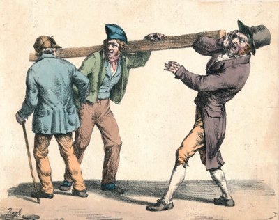 Uomo goffo che trasporta un pezzo di legno, XIX secolo da Unbekannt