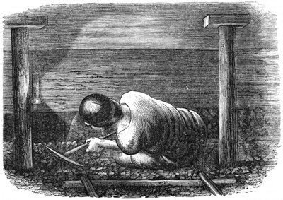 Minatore di carbone che lavora in una vena stretta, c1864 da Unbekannt