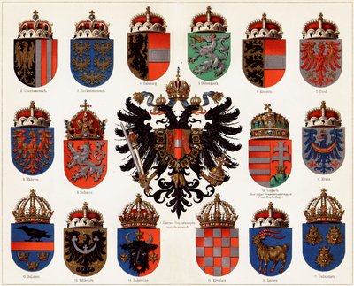 Stemmi delle contee di Austria-Ungheria e piccolo stemma nazionale austriaco, c. 1907 da Unbekannt