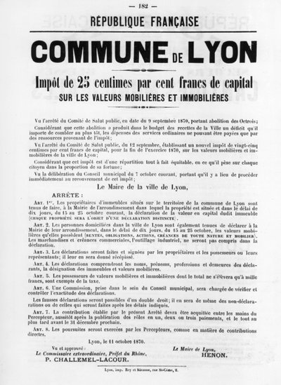Comune di Lione, dai manifesti politici francesi della Comune di Parigi, maggio 1871 da Unbekannt