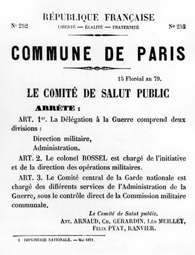Comune di Parigi, dai manifesti politici francesi della Comune di Parigi, maggio 1871 da Unbekannt