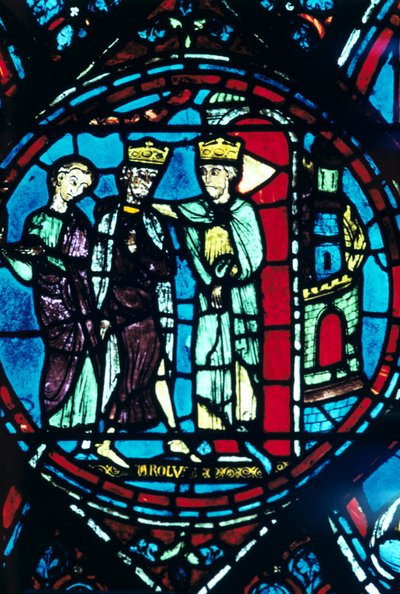 Costantino accoglie Carlo Magno a Costantinopoli, vetrata, Cattedrale di Chartres, Francia da Unbekannt