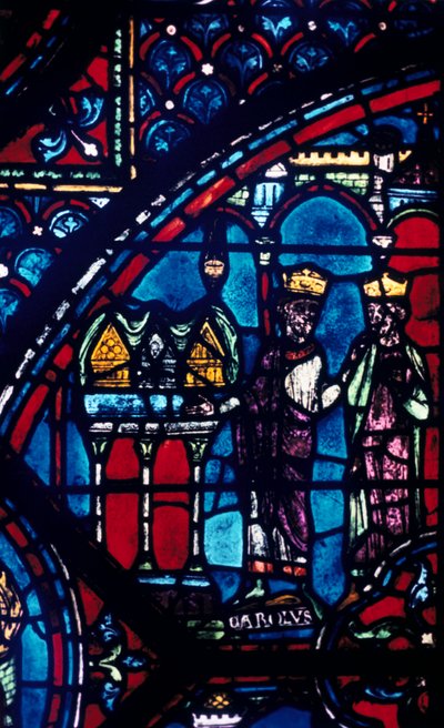 Costantino presenta reliquie a Carlo Magno, vetrata, Cattedrale di Chartres, Francia, c1225 da Unbekannt