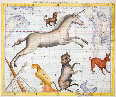 Costellazioni di Monoceros, Cane Maggiore e Cane Minore, 1729 da Unbekannt