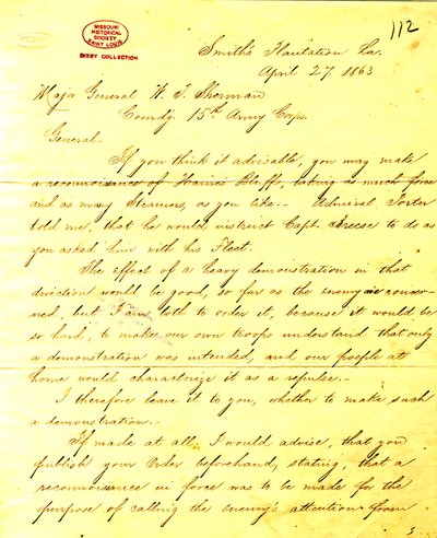 Copia contemporanea della lettera di U. S. Grant, Smith