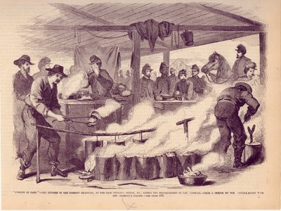 Cucinare in campo. - La cucina dei Fremont Dragoons, ai terreni della fiera, Tipton, MO., recentemente quartier generale del Gen. Fremont da Unbekannt