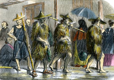 Coolies a Hong Kong, con tempo piovoso, c1875 da Unbekannt
