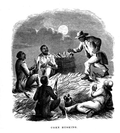 Sgranatura del mais, lavoratori neri che sgranano mais, sud degli USA, c1850 da Unbekannt