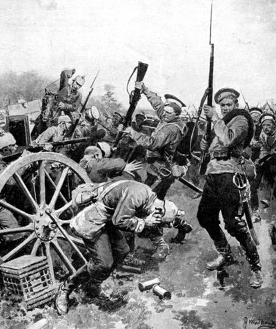 Attacco dei cosacchi alle truppe tedesche, Prussia Orientale, Prima Guerra Mondiale, 1914 da Unbekannt