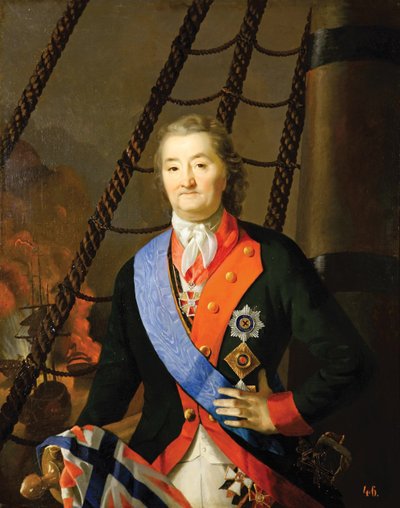 Conte Alexey Grigoryevich Orlov nella battaglia di Chesma, XIX secolo da Unbekannt