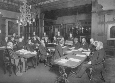 Corte della Compagnia dei Coltelli: esaminando il lavoro dei loro apprendisti, Londra, 1902-1903 da Unbekannt