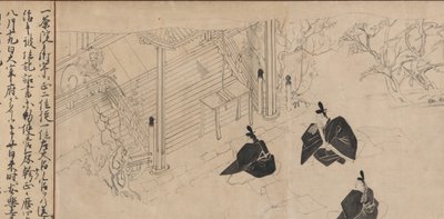 Cortigiani visitano il tempio mortuario di Sugawara no Michizane..., ca. 1300 da Unbekannt