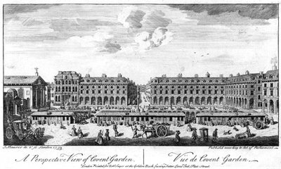 Covent Garden, Londra, con bancarelle al centro della piazza, 1753 da Unbekannt